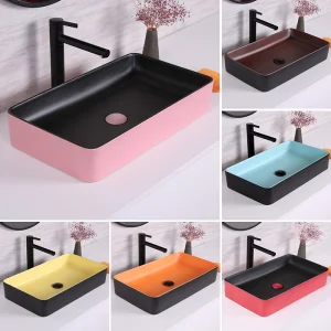 ODM OEM Lavabos Del Cuarto De Bano Bathroom Countertop Ceramic Art Basins Rectangle Matt Color Table Top Wash Basin Vessel Sink