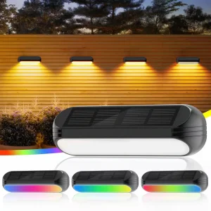 Lámpara de pared solar LED multicolor de modo RGB, tira larga, luz decorativa para cercas en el hogar