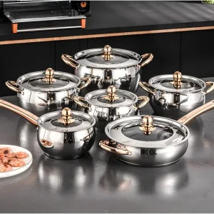 Modern Classic 12-Piece Stainless Steel Cookware Set: Premium Non-Stick Frying Pans &amp; Soup Pots for Induction Stovetops