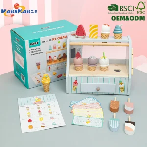 Hot Selling Children's Wooden Pretend Play House Kitchen Girl Games Interactive Wooden Simulation Ice Cream Shop Kids Toy Set