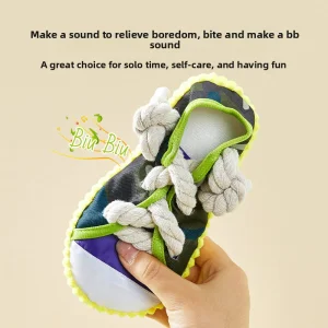 Custom Wholesale Pet Plush Stuffed Interesting Shoe Shape Dog Chew Squeaky Toy with Cotton Rope