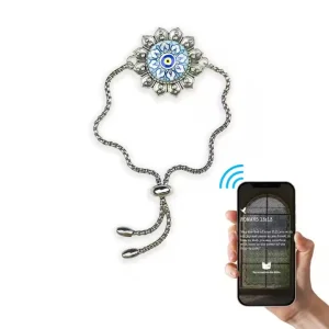 NFC Bracelet Metal Chain Glass 1000+Verse Full Bible Christian Bracelet Smart No APP NFC Gift 13.56MHz Silver OEM/ODM