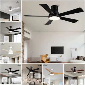 Low Noise Modern 52-Inch Plywood LED Ceiling Remote Control DC 110V Black LED Ceiling Fan with LED Light
