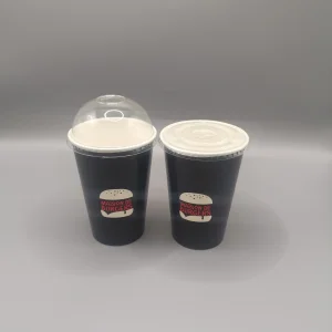 Copo de Papel Descartável de Parede Simples 12oz 500ml para Água, Suco e Bebida Impressão de Logotipo Personalizado 32oz Copo de Papel para Bebidas Frias, Chá, Café para Viagem com Tampa em Forma de Cúpula