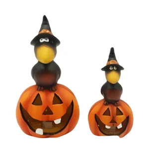Wholesale Halloween Ceramic Skull Figurine with Pumpkin – Hand-Painted Haunted Decor HDFS8127 Manufacturers, Factory