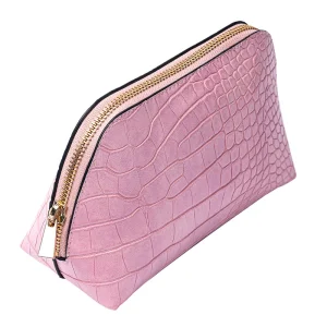 Luxury Vegan Crocodile Pattern PU Cosmetic Bag for Women High Quality Custom Logo Metal Zipper Closure High Capacity Fashion Bag