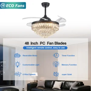 48 Inch Crystal Ceiling Fan With European Style