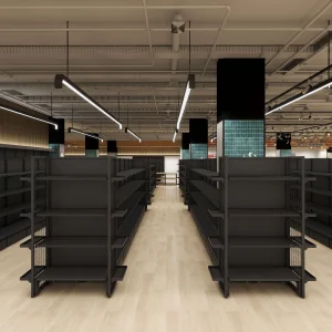 Supermarket Double-Sided Metallic Mesh Shelf Display Rack