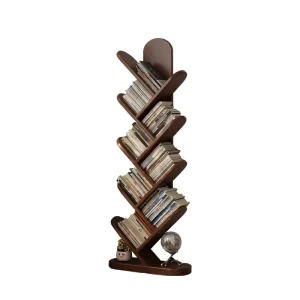 Hot Sell Good Quality Modern Tree Shape Stainless Steel Solid Wood Adjustable Single Layer Book Storage Shelves Bookcase Living
