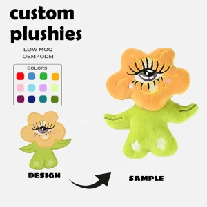 Muñeca de peluche personalizada de flores, bajo MOQ, figura de peluche suave para niños, regalo y coleccionables