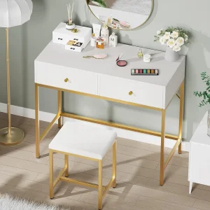 Factory Price Wooden Makeup Vanity Desk Girl's Bedroom Dressing Table with 2 Drawers Luxury Vanity Desk Make up Table