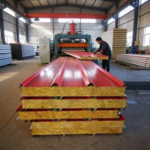 High Density Fire Resistant Rock Wool Insulated Sandwich Panel With Corrugated Steel Surface For Exterior Wall