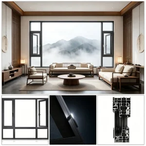 Ventana de casement exterior de aluminio doble acristalamiento arquitectónico residencial comercial personalizada premium duradera templada y eficiente en energía y a prueba de sonido