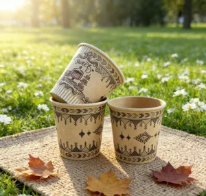 Copos de papel descartáveis personalizados com logo, revestidos com PE biodegradável, de parede simples, para levar