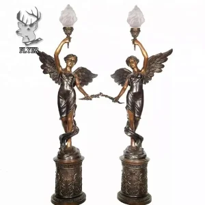 Home Light Lamp Indoor Decoration Luxury Casting Bronze Angel Lady Holding Lamps Sculpture