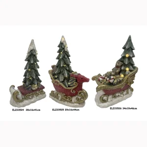 China Resin Arts & Crafts CHRISTMAS TREES DECOR WITH SLEIGH REINDEER CAR WITH LED LIGHTS