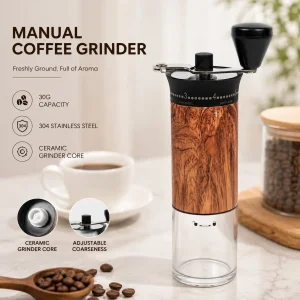 Molino de café portátil con muela de cerámica para espresso y vertido