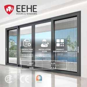 Eehe Modern Aluminum Double Glazed Black Frame Sliding Door For Villas Houses Outdoor &amp; Hotel Use