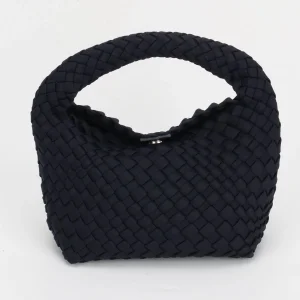 Woven Navy Blue Buckle Handbag