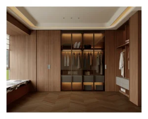 Modern Walnut Wood Walk-in Closet System