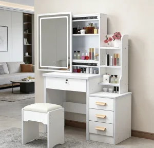 Rated Hot Selling Vanity Table LED Lighted Dressing Table Dustproof Storage Makeup Desk Apartment Small Bedroom
