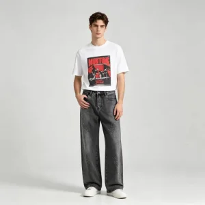 Calças Jeans Masculinas Largas e Soltas Y2K Estilo Retrô com Design de Perna Larga