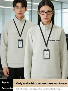 Autumn Workwear Customized With Printed Logo Corporate Office Staff Stand-up Collar Work Uniform Group Clothes