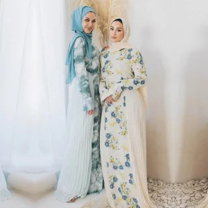 Elegant Floral Pleat Abaya Dress for Modest Fashion