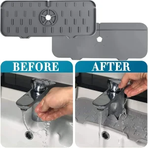 Tapete de silicona para cocina y baño - Bandeja para goteo de grifo con asa para fácil colocación