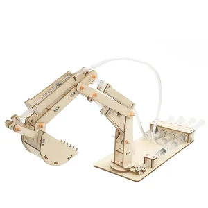 2024 New DIY Wooden Hydraulic Excavator Kids Educational Toys Steam Scientific Experiment Set Packaging