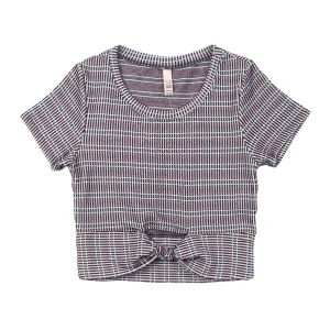 China Yarn dye jacquard women’s cut out crop knot top