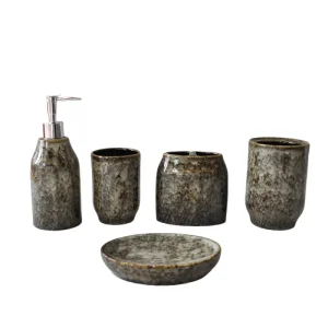 OEM Wabi - Sabi Dark Gray Kiln Changed Speckled Stoneware Bathroom Accessory Set Factory, Exporters