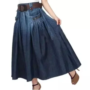 New Women's Breathable Casual High Waist Long Straight Denim Skirt Vintage A-line Pencil Skirt