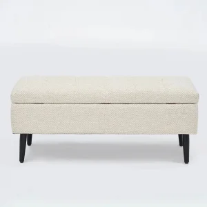 Nordic White Upholstered Storage Bench Entryway Bench and Living Room Footrest Footstool