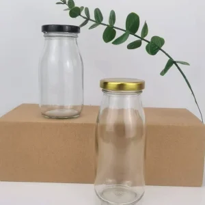 Food Grade 300ml 500ml Beverage Juice Yougert Milk Glass Bottle with Metal Lid