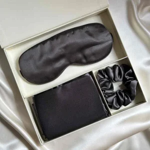 Good Supplier Luxury Sleep Satin Eye Mask And Scrunchies Gift Set Custom Box Satin Silk Pillow Case Set For Men And Women