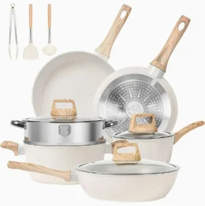 12-Piece Nonstick Cookware Set Healthy Pots and Pans Set, Non-Toxic Kitchen Cooking Set with Silicone Utensil Tools