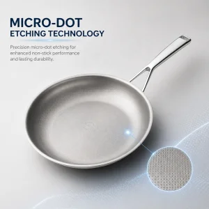 TIANXING Bulk Tri-ply Micro-dot Etching Titanium Pan PVD Surface Non-coating Physical Nonstick Fry Pan For Professional Chef Use
