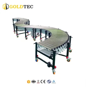 Goldtec Fully Adjustable Carton Box Unloading Conveyor Belt E-commerce Logistics Express Sorting Flexible Roller Conveyor