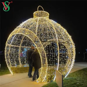Large Outdoor LED Decorative Golden Christmas 3D Ball Motif Lighting for Namibia Shopping Mall Displays