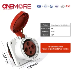 Industrial Power Socket - Flush-Mounted Straight Socket with IEC 60309 Standard