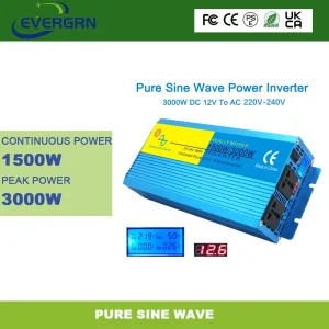 Converter for Home 1500W 1.5kw 3000W DC to AC 12V 220V Pure Sine Wave Power Inverter Universal Sockets
