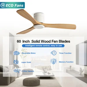 60 Inch Large Size Solid Wood Ceiling Fan DC Motor Remote Control