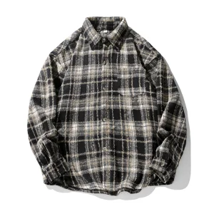 Custom Logo Vintage Mens Flannel Shirt Jacket