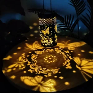 Custom New Arrival Outdoor landscape iron lantern butterfly Solar sun-power garden decorative light
