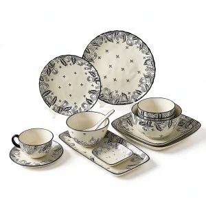 Creative Plant Ethnic Style Ceramic Dinnerware Set Microwave Safe High Quality Bowl Plate Combination Vegetable Salad Bowls