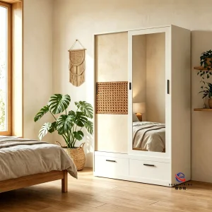 Durable Wood Grain Printed Metal Wardrobe KD Structure Steel Clothes Cabinet for Residential Project Use