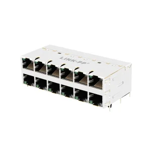 Shielded 2x6 Port Stacked RJ45 Female Connector