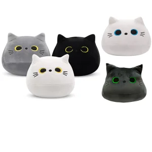 Travesseiro de pelúcia de gato preto em alta venda, bonecos com logotipo personalizável, acessórios de gato fofos para festas