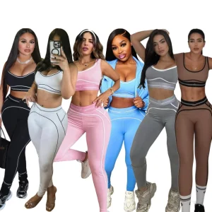 Q6256 Breathable Solid Fashion Sleeveless Sports Vest High Waist Hip Lifting Tummy Control Fitness Yoga Suit 8 Colors in Stock